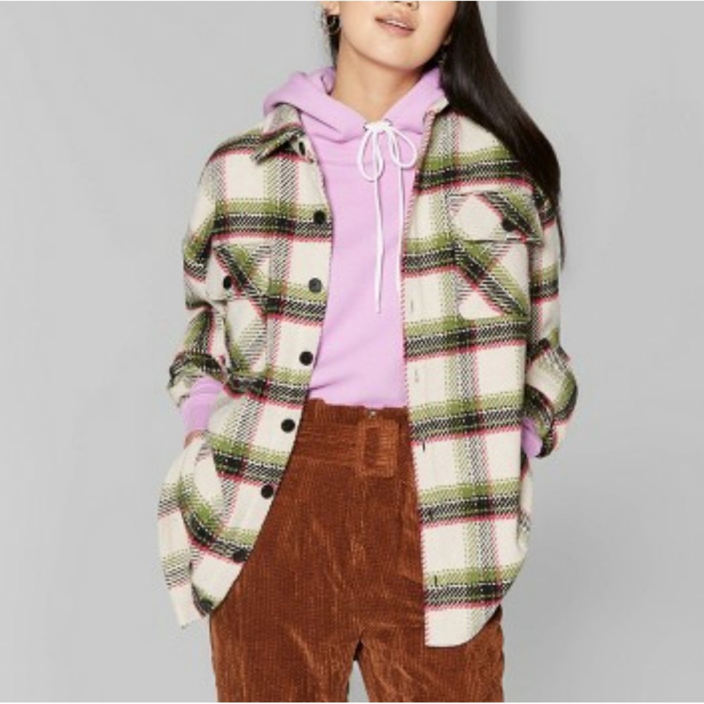 Wild Fable Green and Pink Plaid Shacket Size Medium
